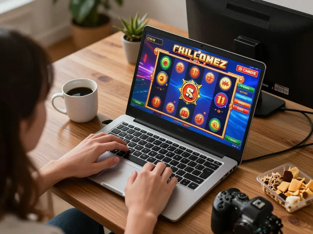Player enjoying online slots on cm88 while surrounded by a cozy home environment.