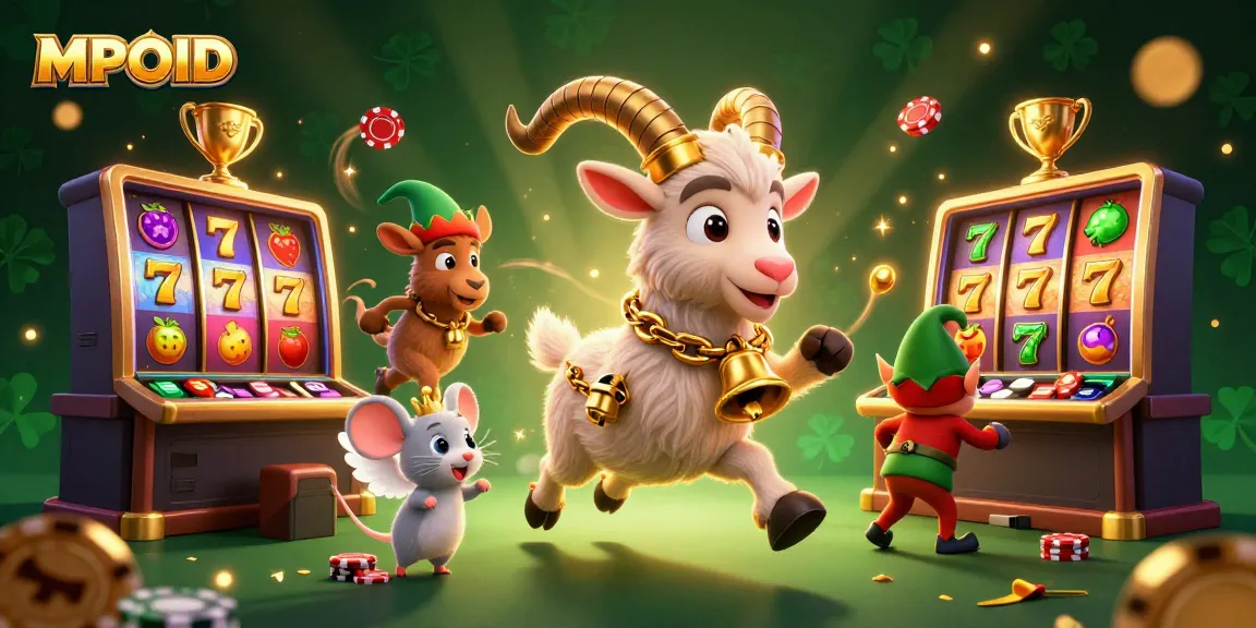 MPOID showcases a festive yet spooky casino scene with a Krampus goat, angel mouse, and elf gremlins in action.