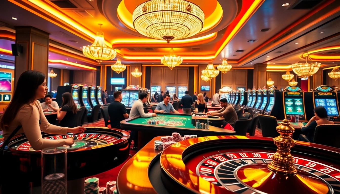 Exciting casino action at trang chủ 28bet with players enjoying tables and slot machines.