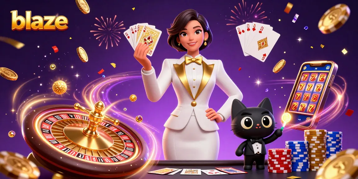 Blaze the excitement with a glamorous casino scene featuring a woman in a tuxedo and her playful cat.