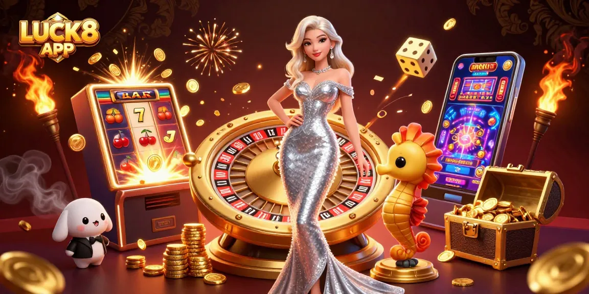 Engage with the LUCK8 APP, featuring a glamorous scene of casino excitement and big wins.