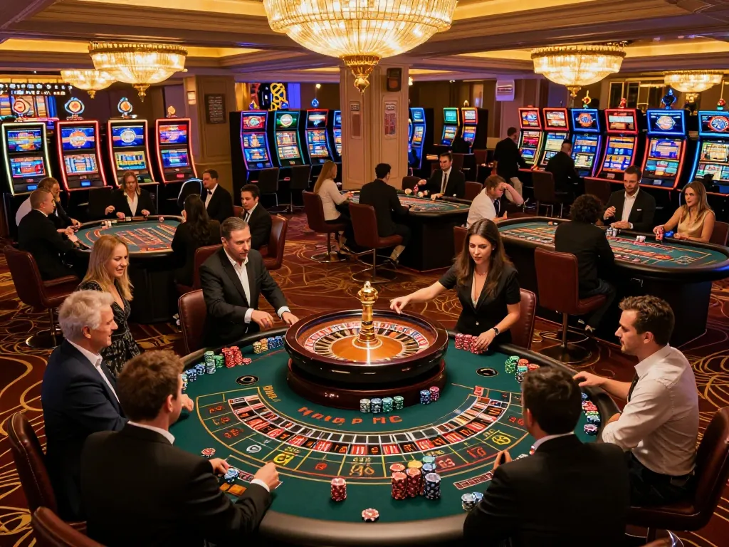 ku88 players engaging at roulette tables in an upscale casino setting with vibrant atmosphere