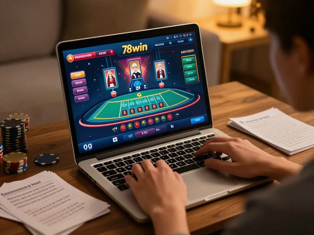 Engaging with the 78win casino interface for live dealer blackjack at home.