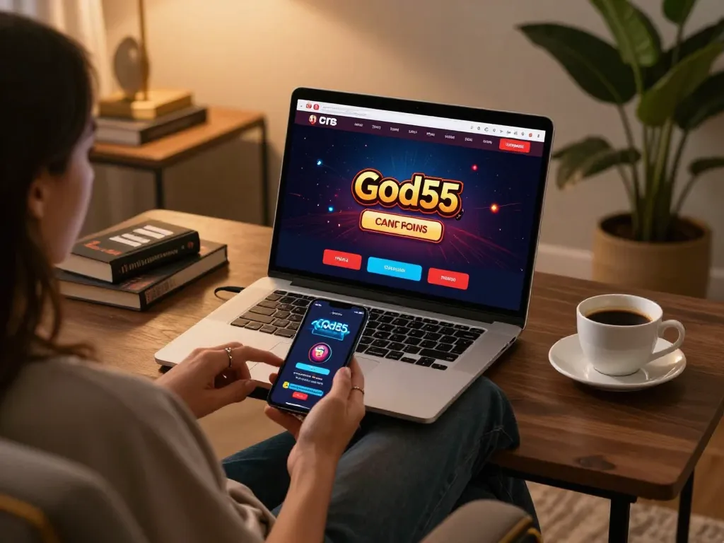 Engaging gameplay on God55 online casino platform from a cozy home setup.