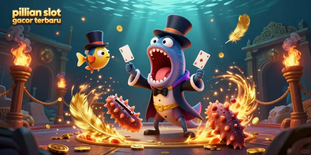 Slot gacor terbaru dengan karakter unik yang sedang tampil dalam pertunjukan sulap menarik.