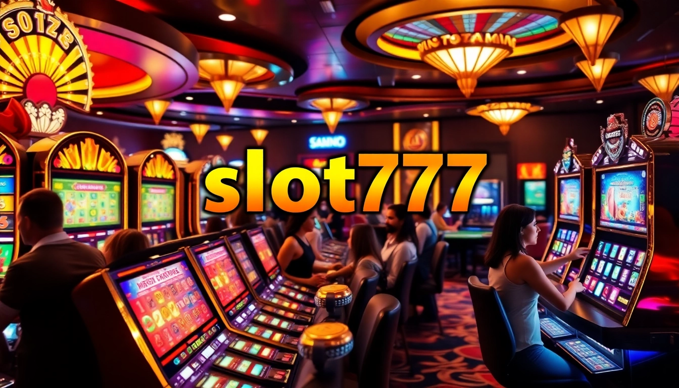 Players enjoy the excitement of winning at slot777 slot machines in a lavish casino atmosphere.