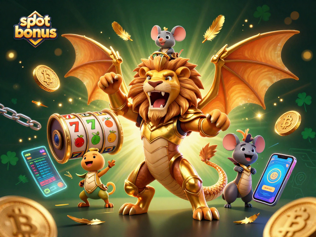 Experience the thrill of a slot bonus with a roaring chimera and crypto elements in this captivating scene.