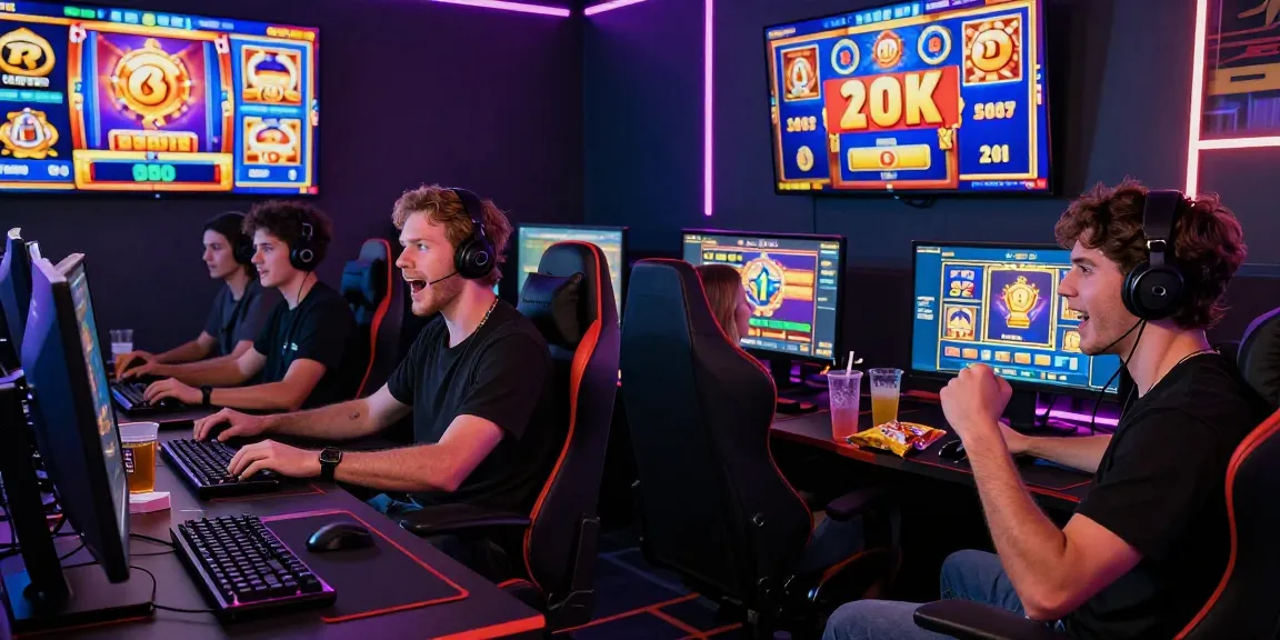 Exciting gaming scene showing friends enjoying osaka88 online slots and celebrating jackpots in a vibrant setup.