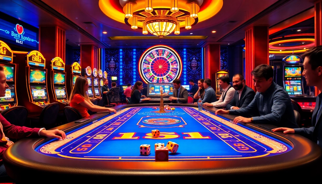 B52 gaming action with players at a vibrant table, chips flying and excitement in the air.
