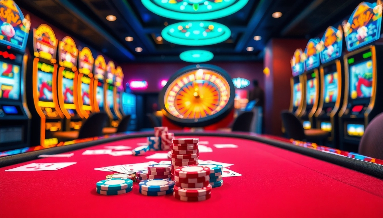 Exciting gambling scene at 23win com showcasing poker, roulette, and lively casino ambiance.
