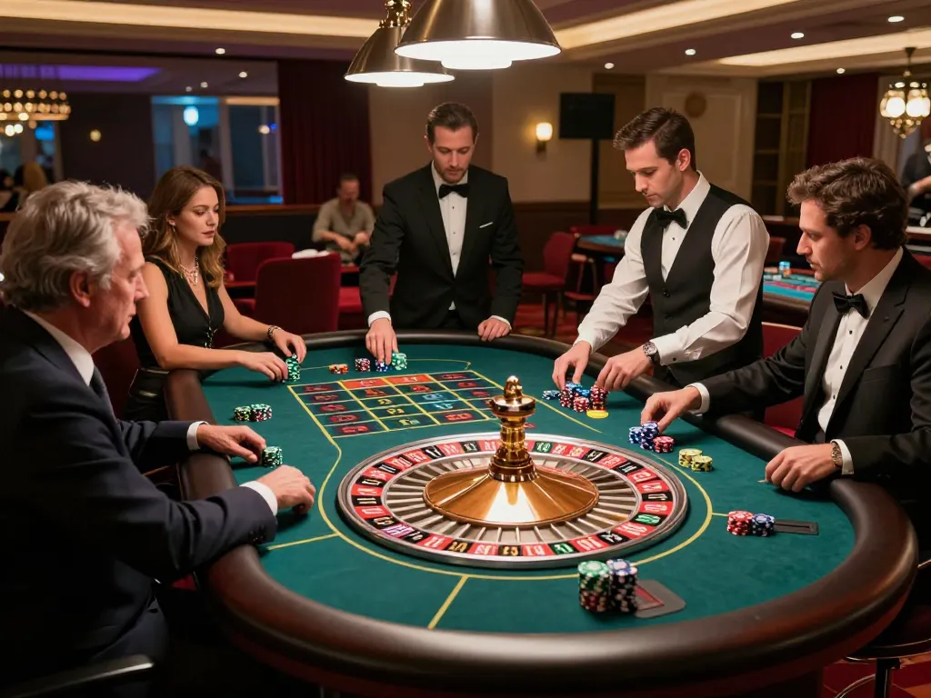 Players engaging in a thrilling roulette game at an upscale casino, showcasing MM88 excitement.