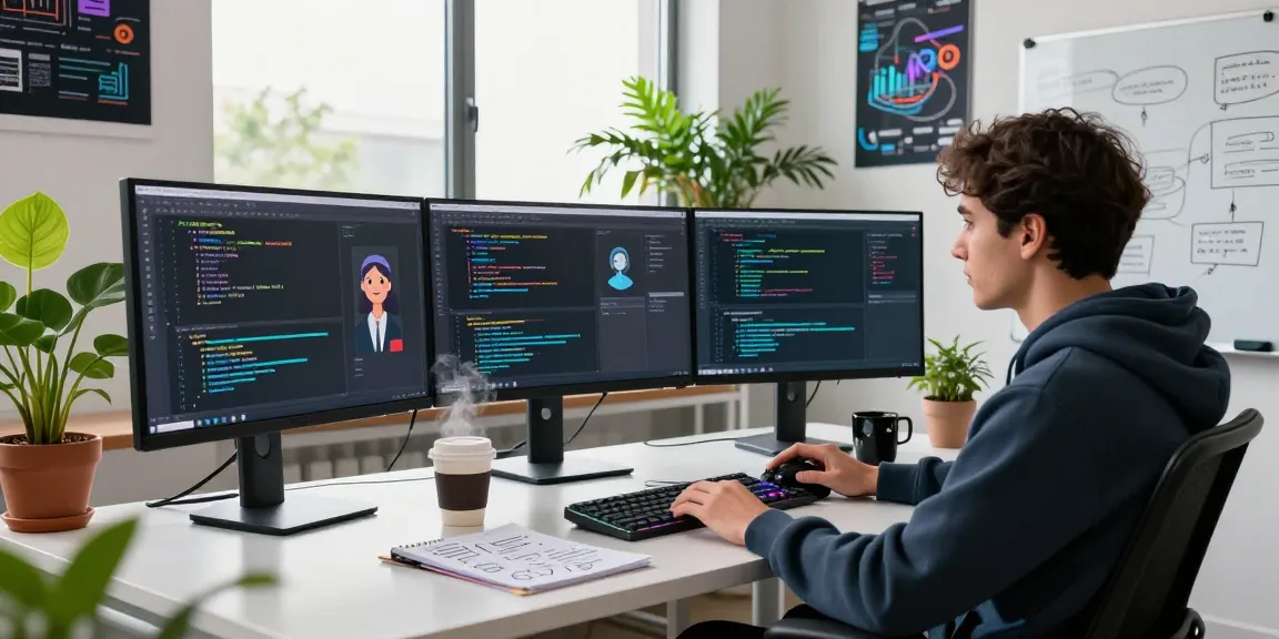 Engaging software development workspace with AI chatbots and vibrant decor, showcasing crushon ia innovation.