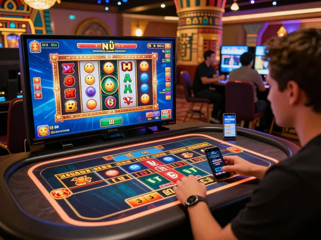 Kuwin players enjoying lively online Nổ Hũ game experience with vibrant graphics and interactive features
