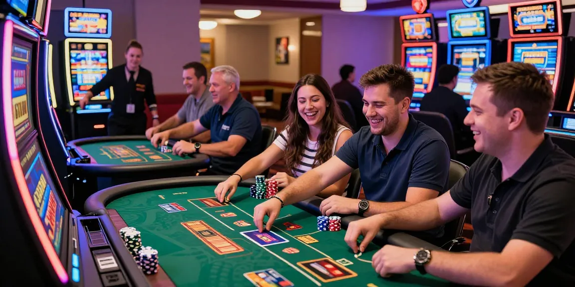 Exciting gaming atmosphere at casinos that accept credit cards, showcasing players enjoying slots and card games.
