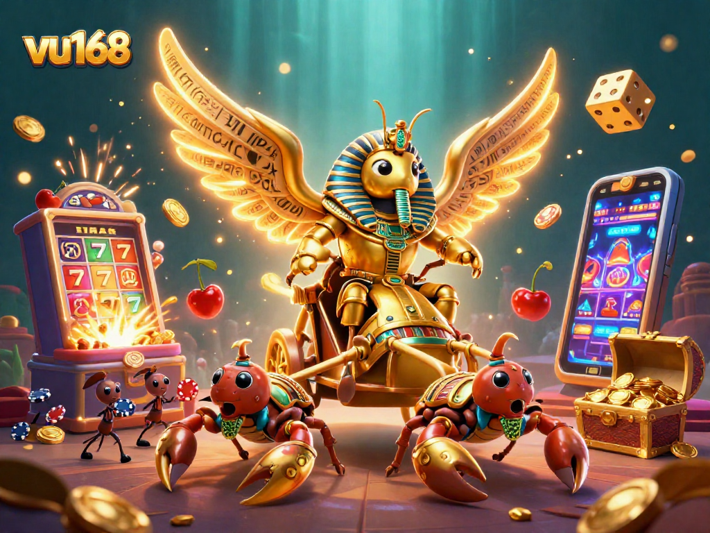 Experience exciting games at vu168 with a 3D scarab beetle and vivid casino elements!