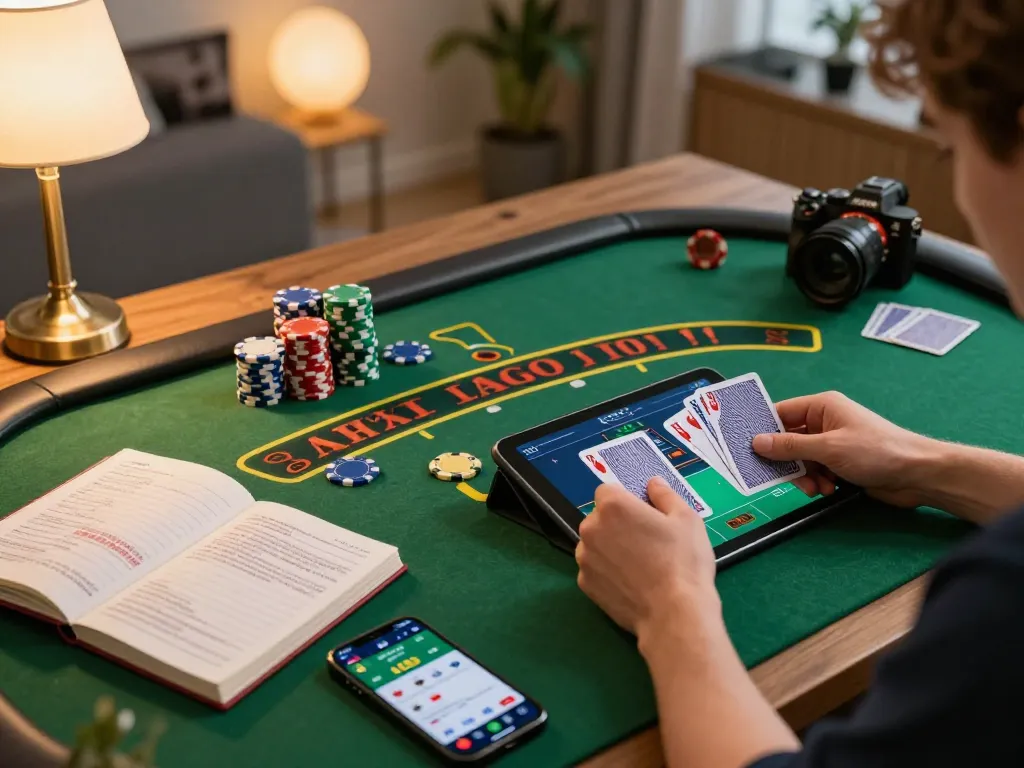 Engaging in a blackjack game with tg88 on a tablet, showcasing strategy and focus.