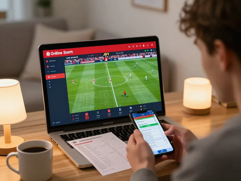 Person engaging in live sports betting on au88 during Liverpool vs Burnley match, smartphone in hand.