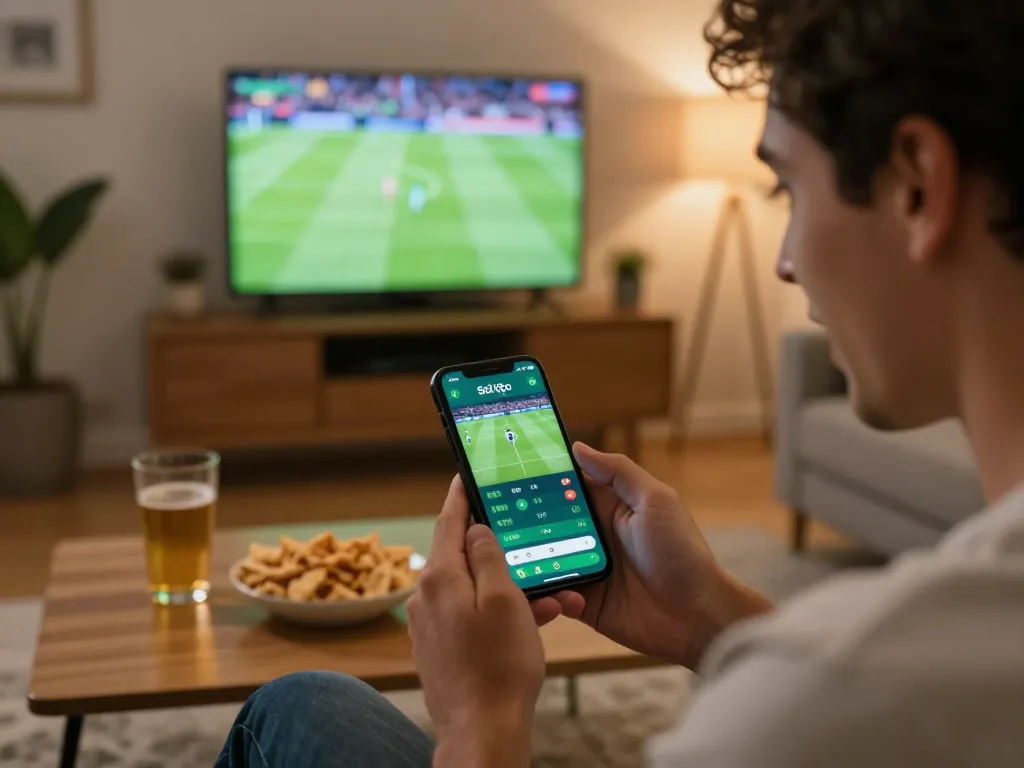 Soi kèo brazil betting in action, person excitedly placing a bet on smartphone at home.