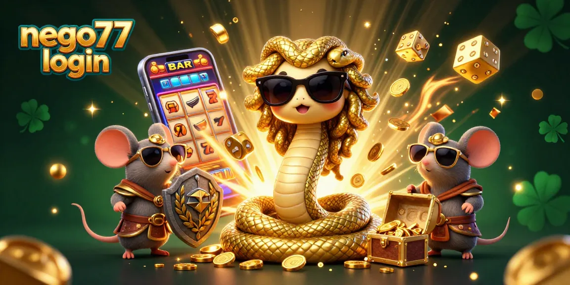 Engage in thrilling gameplay at nego77 login with a vibrant 3D casino illustration featuring exciting slot machines and golden coins.