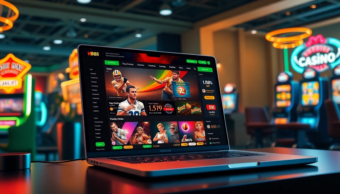 Exciting HB88 online casino interface showcasing sports betting and slot games.