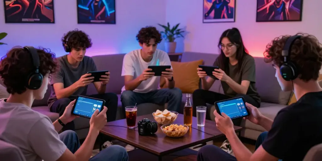 Friends enjoying ORION88 gaming experience in a lively living room