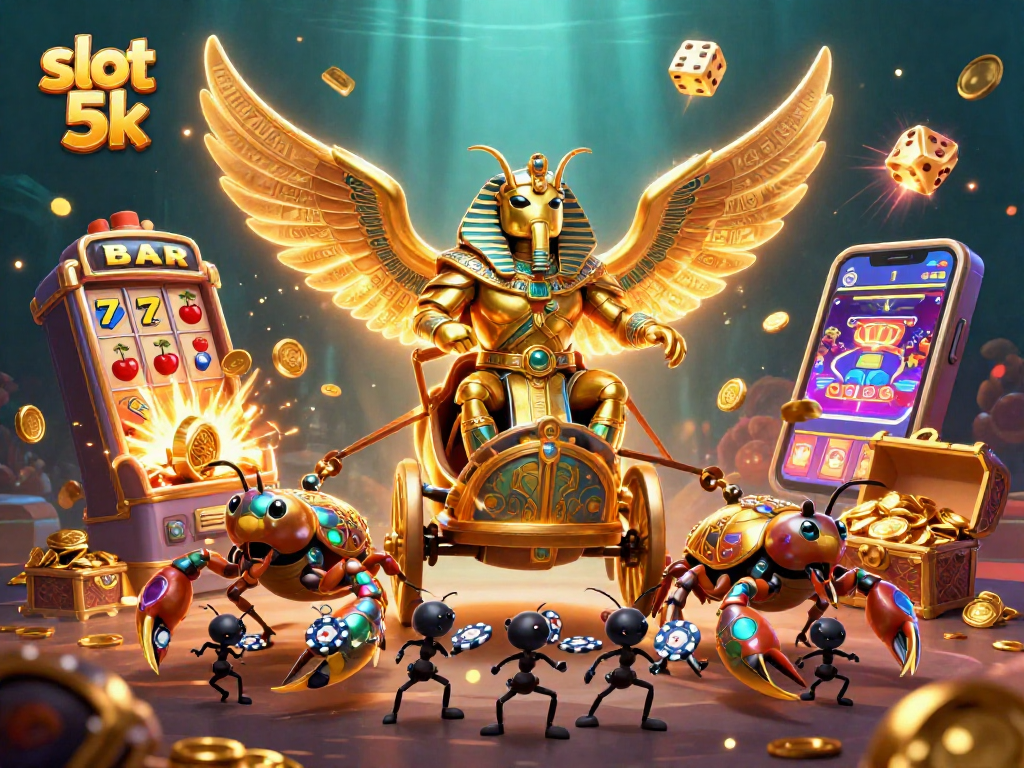 Spin to win with slot 5k in a dynamic casino-themed 3D illustration full of action!