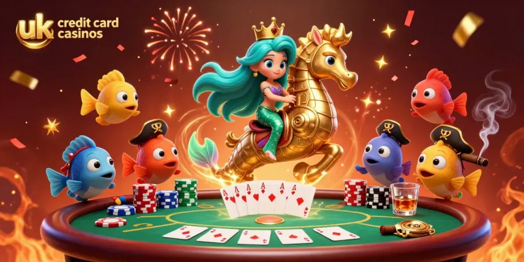 Experience the thrills of uk credit card casinos through a vibrant mermaid-themed poker scene.