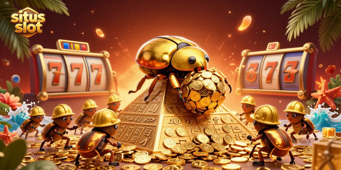 Experience the thrill of situs slot gaming with vibrant illustrations of golden beetles and coins!
