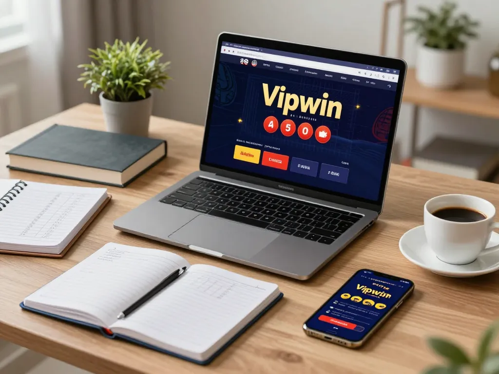 Engaging in online gambling at Vipwin with a laptop and strategic materials.
