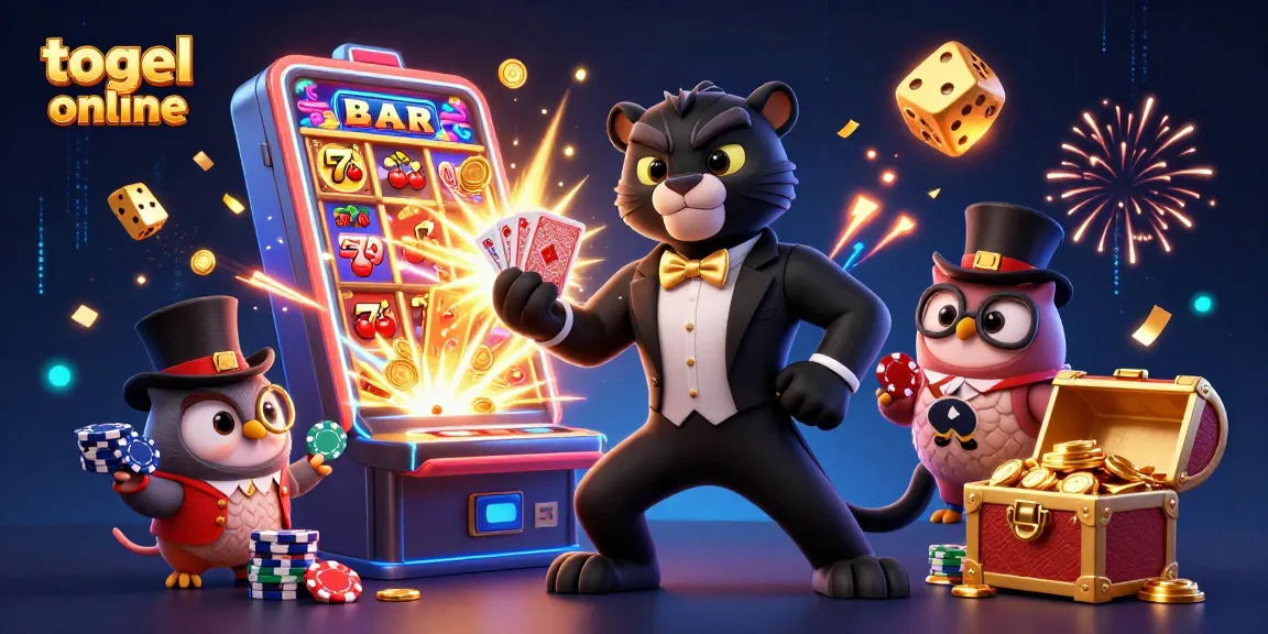 Play exciting togel online games with the stylish panther, owl, and lucky mouse in a vibrant casino scene.