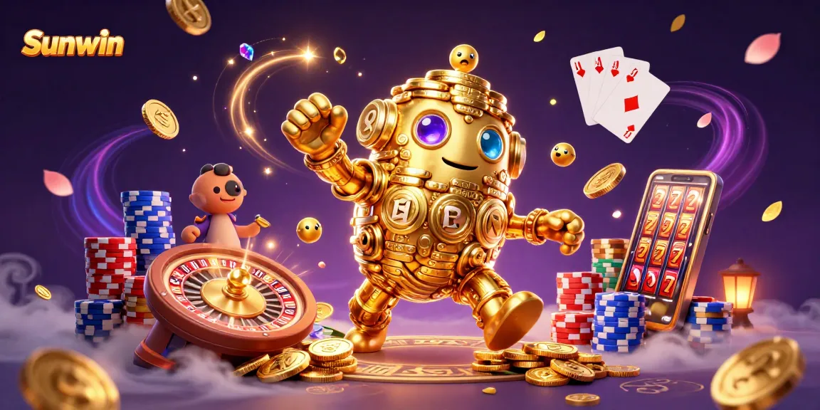 Experience thrilling wins with Sunwin's 3D cartoon gambling gaming scene featuring a golden golem.