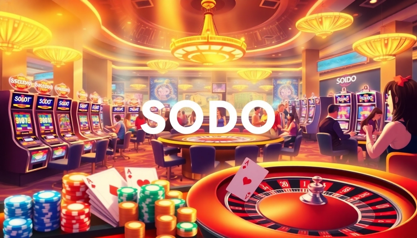 SODO Casino - Engage in an exhilarating gaming experience at a luxurious casino table with vibrant chips and cards.