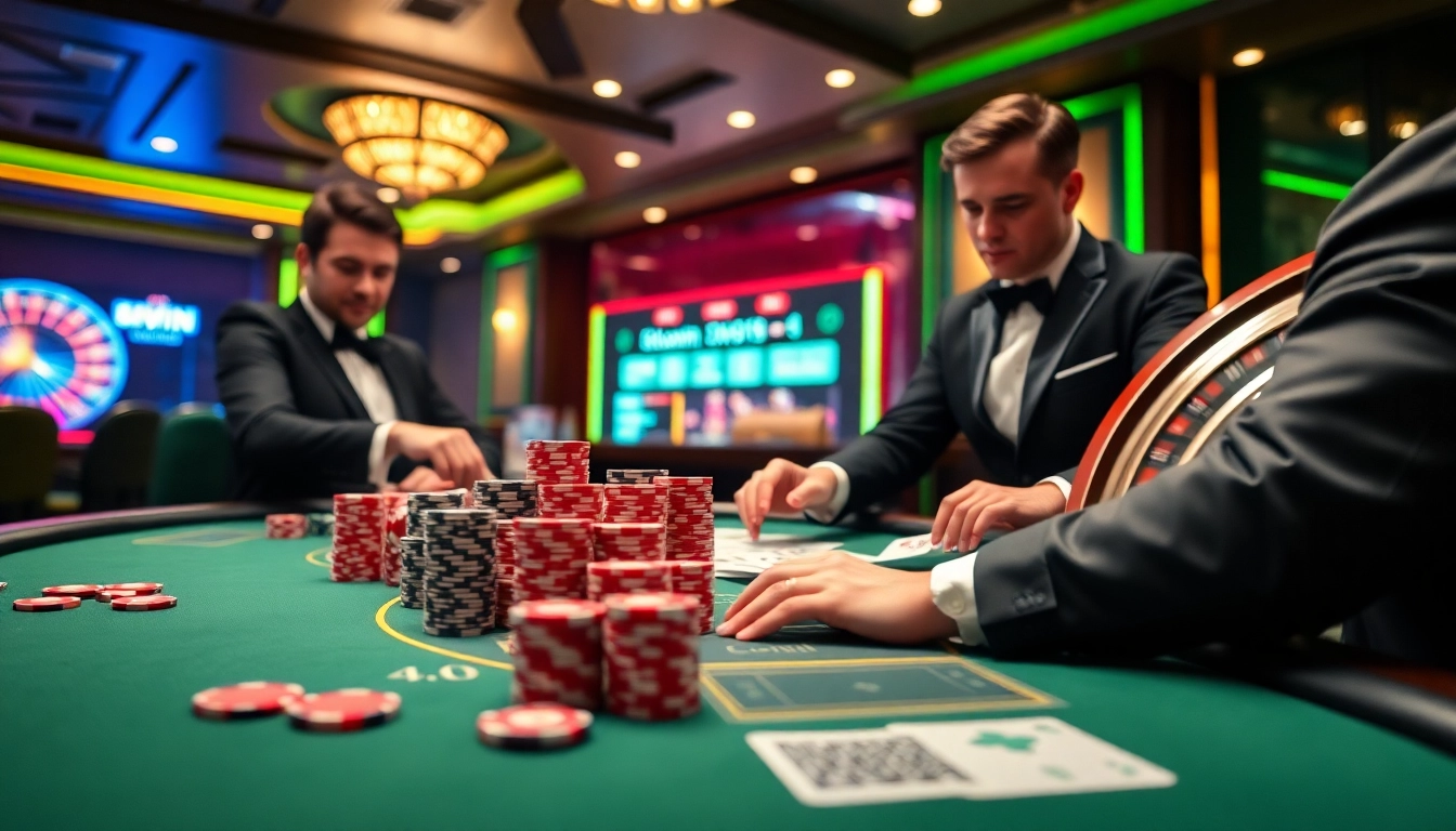 Exciting blackjack gameplay at 98win with professional players and vibrant casino atmosphere.