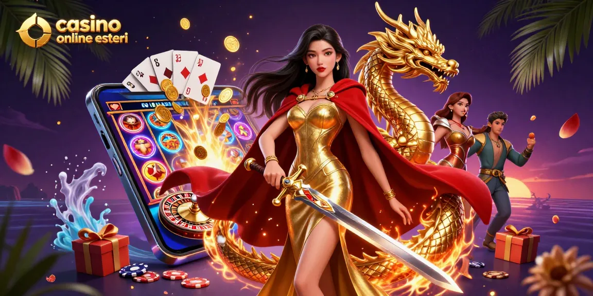 Vivi un'esperienza di gioco emozionante presso i casino online esteri con un'illustrazione 3D straordinaria che presenta elementi di gioco e design vibranti.