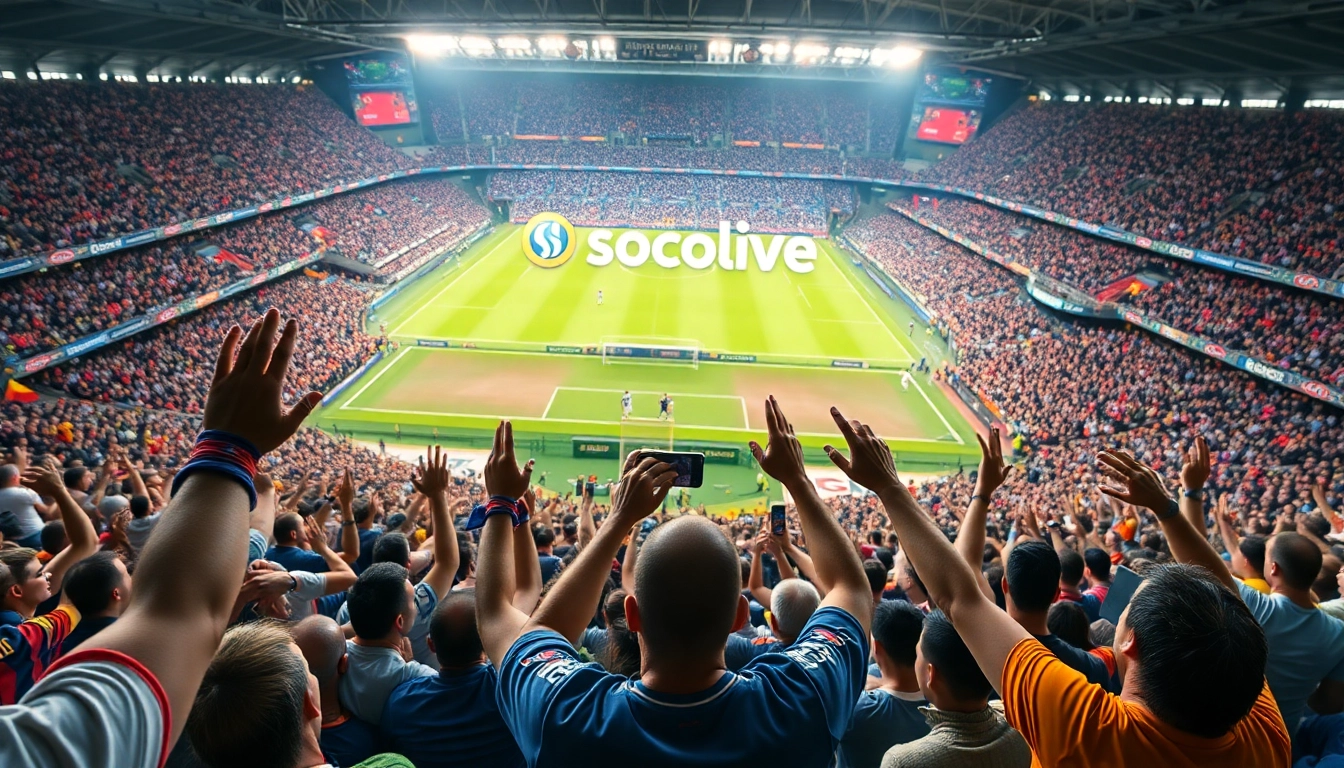 Socolive streaming live football matches in a packed stadium filled with passionate fans.