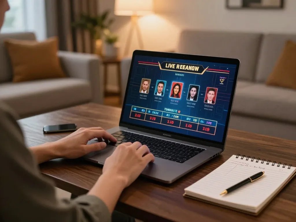 Nohu90 player engaging with live dealer game on laptop, showcasing strategic online gaming.