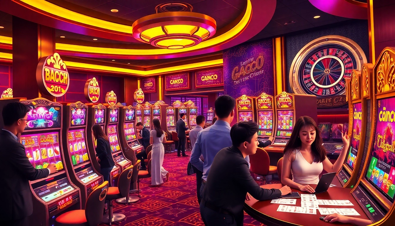Spin the vibrant Slot Gacor machines amidst an exciting casino atmosphere, filled with eager players and colorful lights.