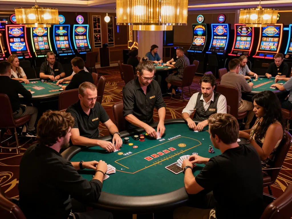 Engaging players at F8BET poker tables enjoying a thrilling gaming experience in an upscale casino environment.