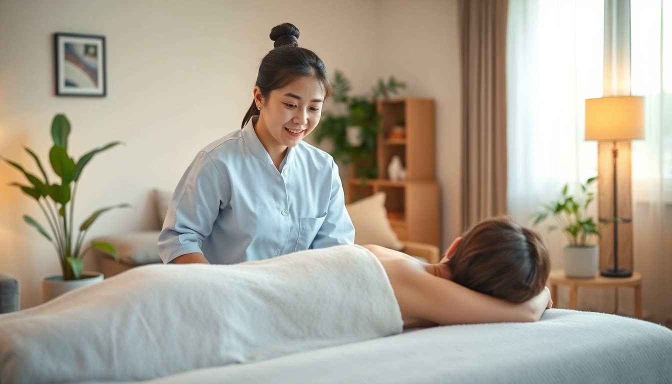Enjoying a relaxing 오산출장마사지 at home with a professional therapist in a serene setting.