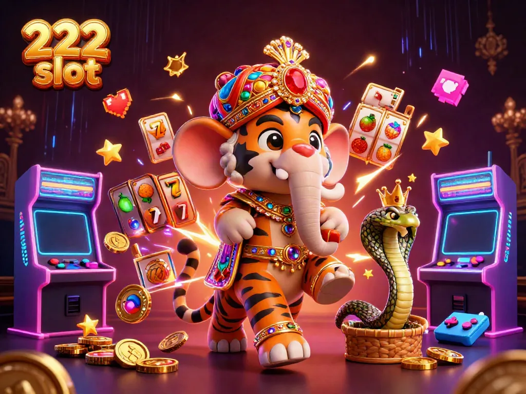 Gambar 222 slot menunjukkan harimau maharaja dan gajah berlian di kasino digital.