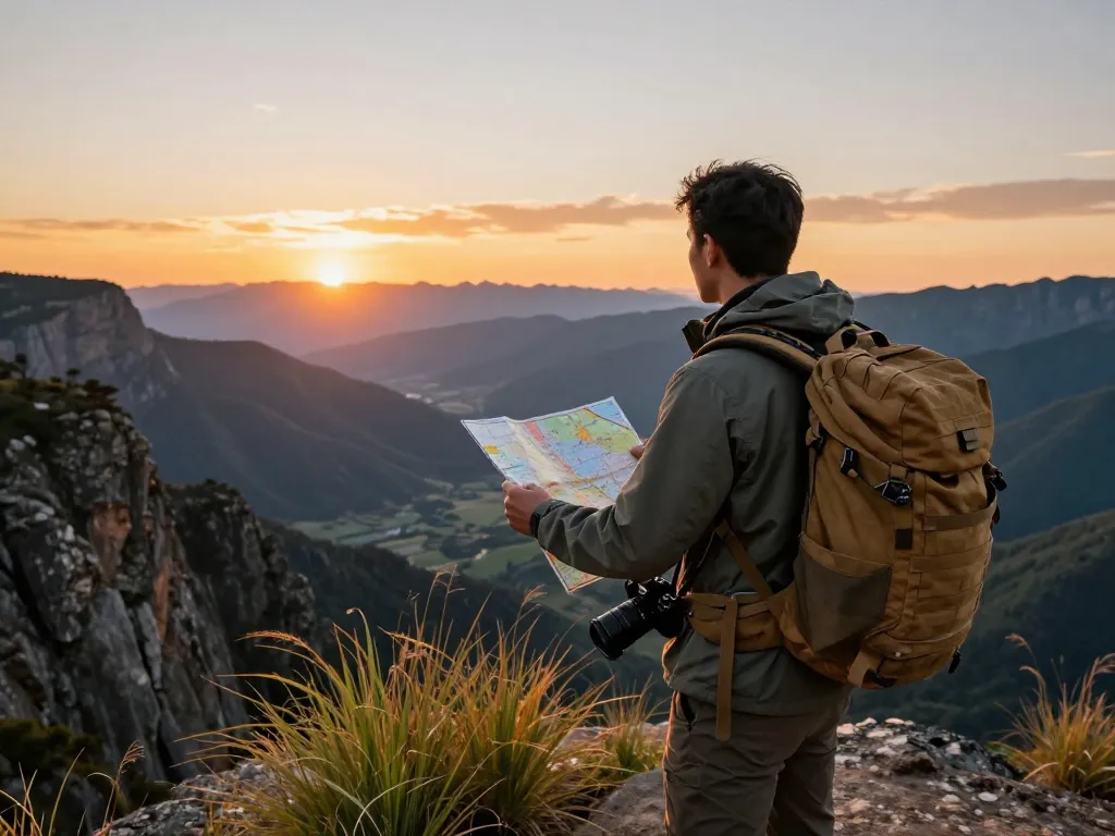 Traveler at a scenic viewpoint during sunset, embodying the spirit of Fly88.