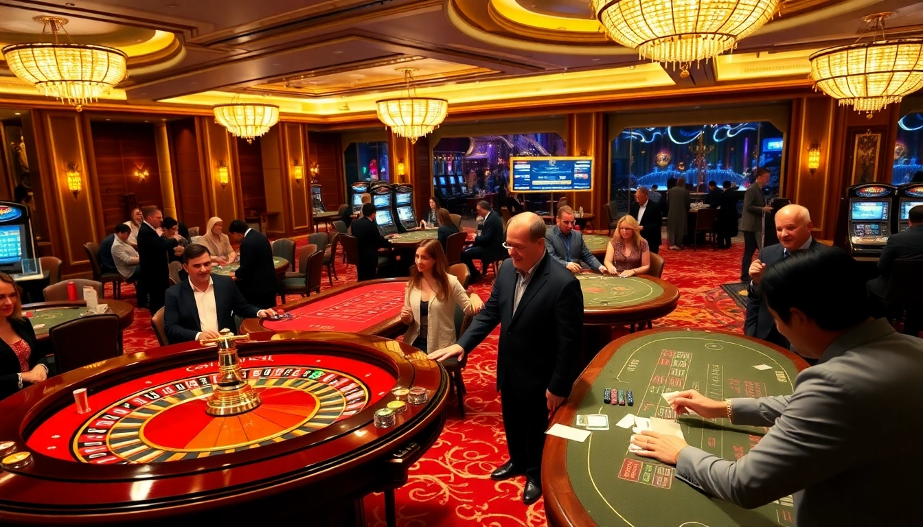 Engage players at lc88 casino with cards and chips in a luxurious gaming environment.