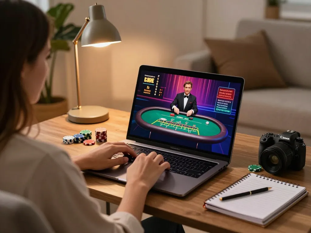 Engaged player using sc88 app for live gambling, showcasing interactive blackjack game on laptop.