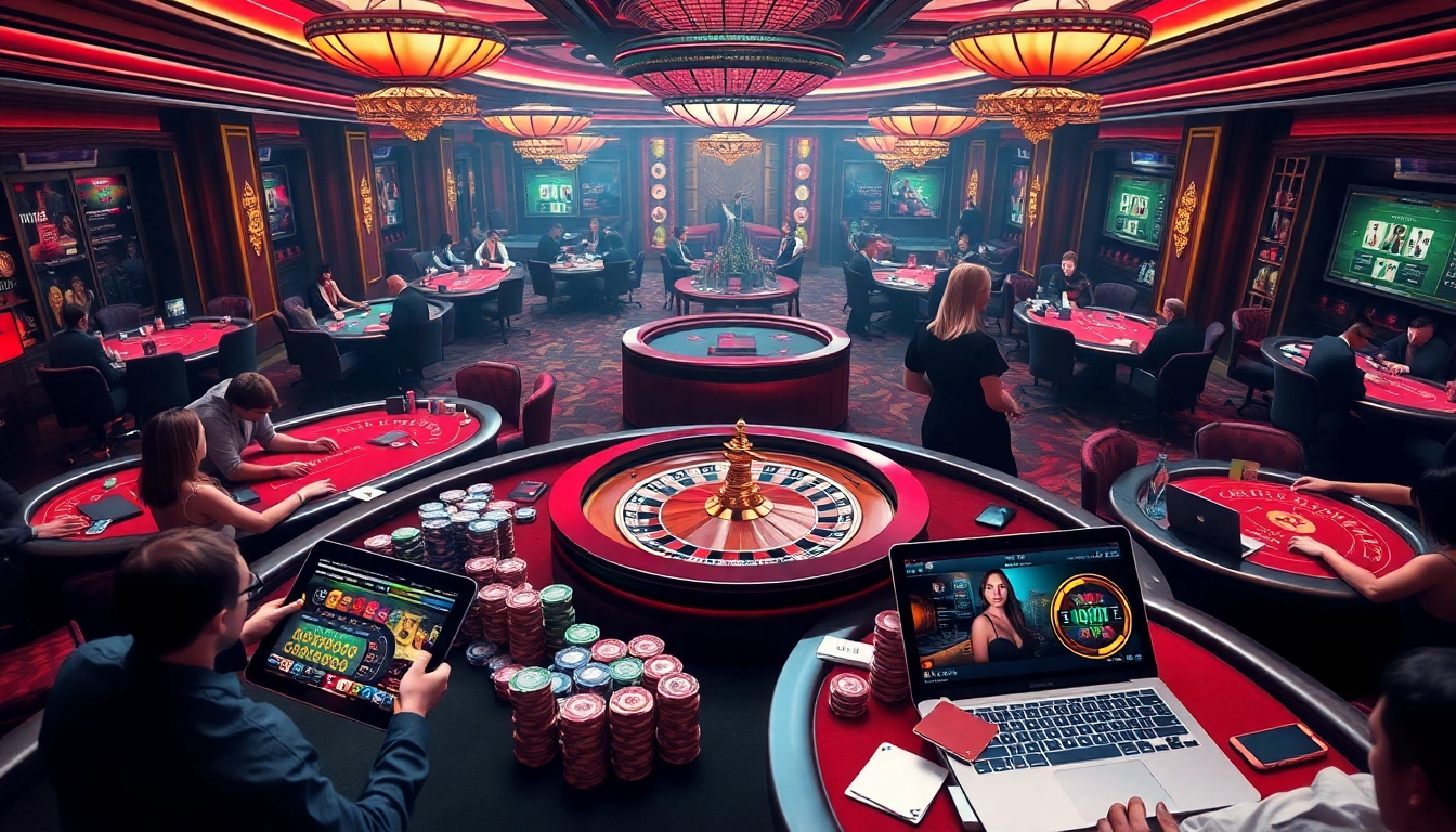 Experience the thrill of online gaming at https://f1686s.com/ with vibrant casino tables filled with excited players.
