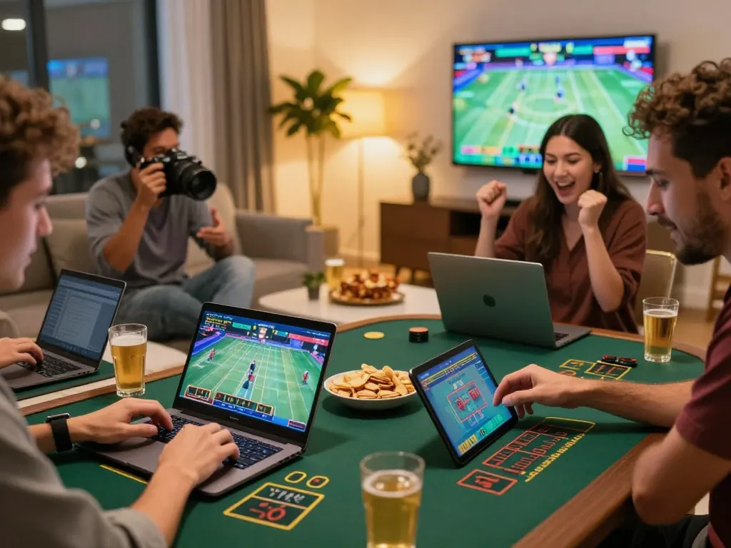 Exciting online gambling scene with friends engaging in five88 live casino games.