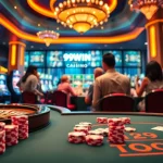Exciting casino gaming scene highlighting 99WIN with luxurious tables, vibrant slots, and diverse players.