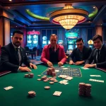 Engaging players at a luxurious casino table featuring promotions from https://kkwinzz.com/ with poker chips and slots.