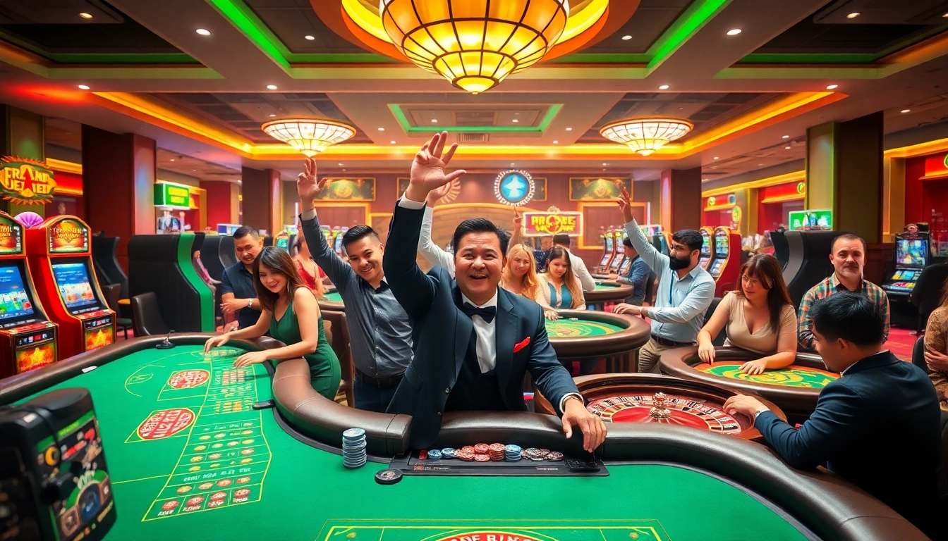 RR88 players enjoying thrilling casino games and winning moments in a vibrant atmosphere.