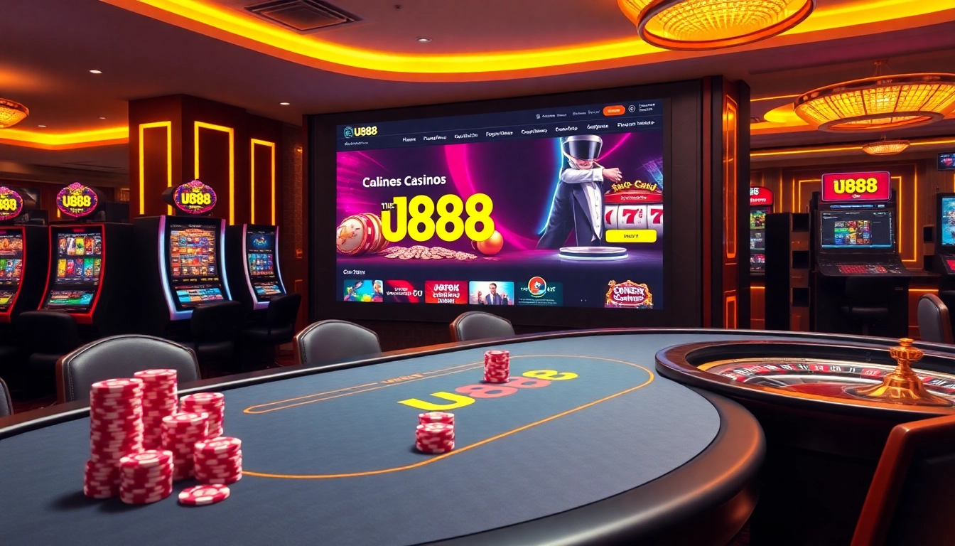Engaging scene of trang chủ u888 featuring exciting poker games and vibrant casino elements.
