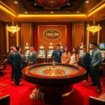 Players enjoy high-stakes excitement at TRANG CHỦ NOHU90 casino, featuring vibrant roulette tables and slot machines.